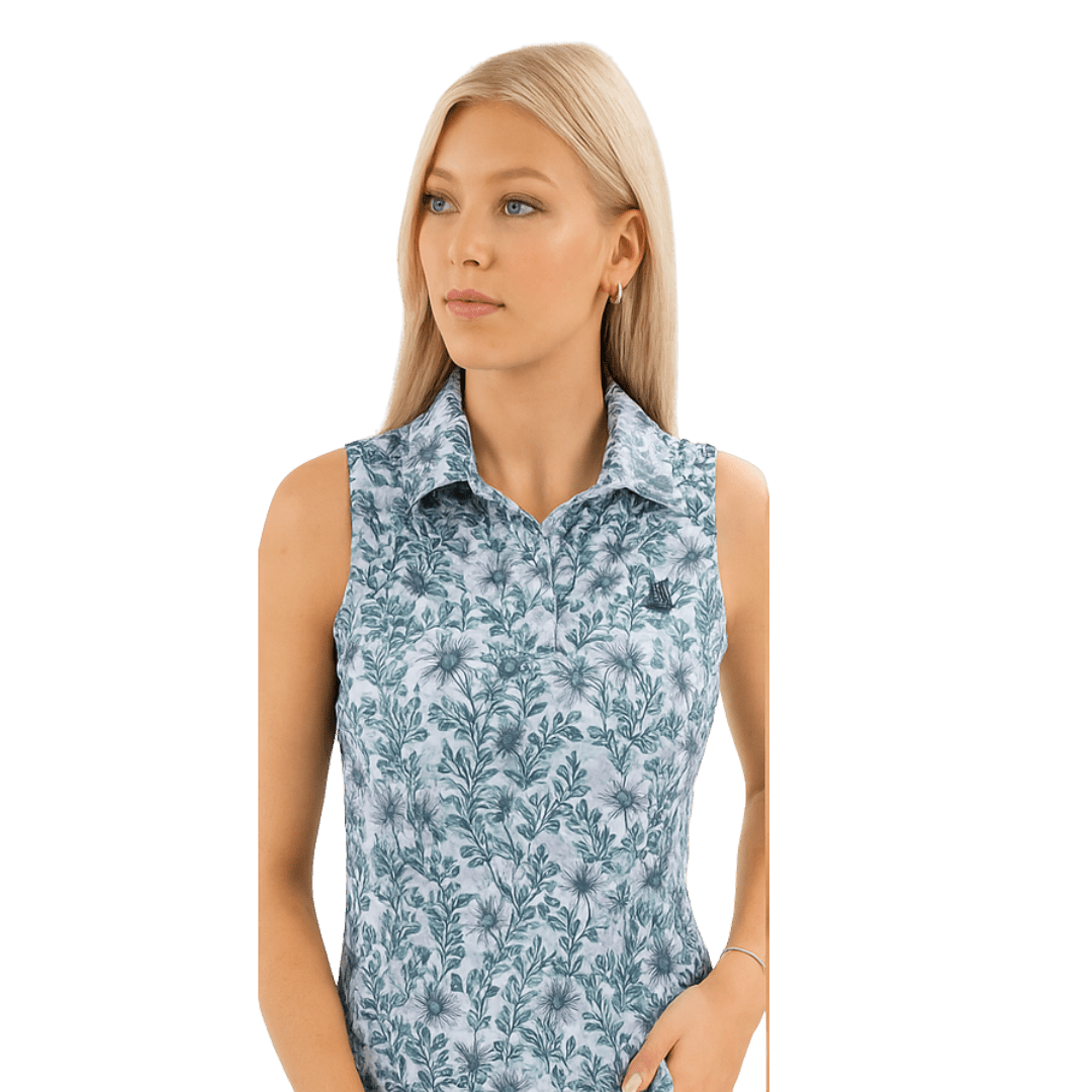 Women Polo ShirtFunky Babe Sleeveless Polo – Misty Floral