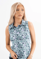 Women Polo ShirtFunky Babe Sleeveless Polo – Misty Floral