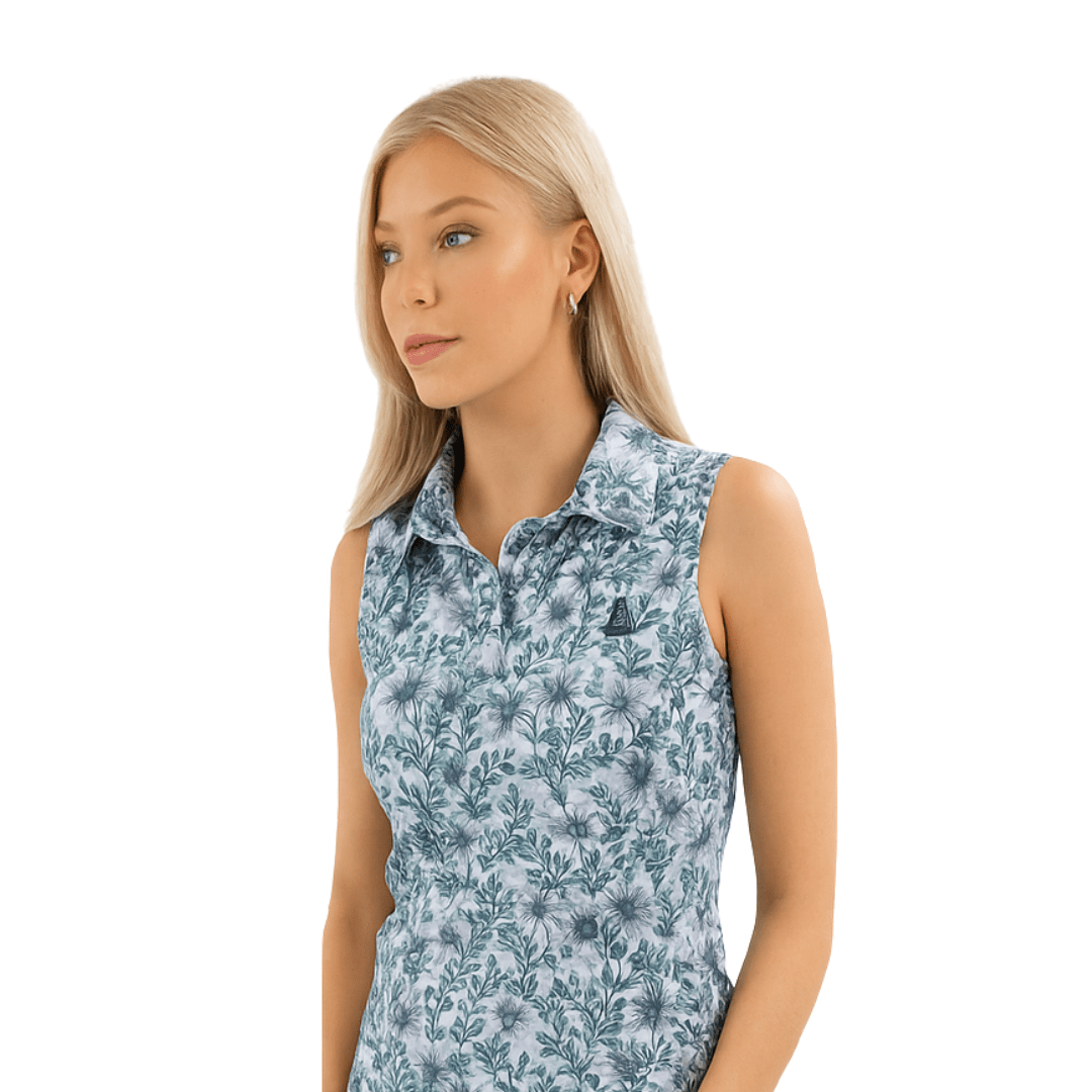 Women Polo ShirtFunky Babe Sleeveless Polo – Misty Floral
