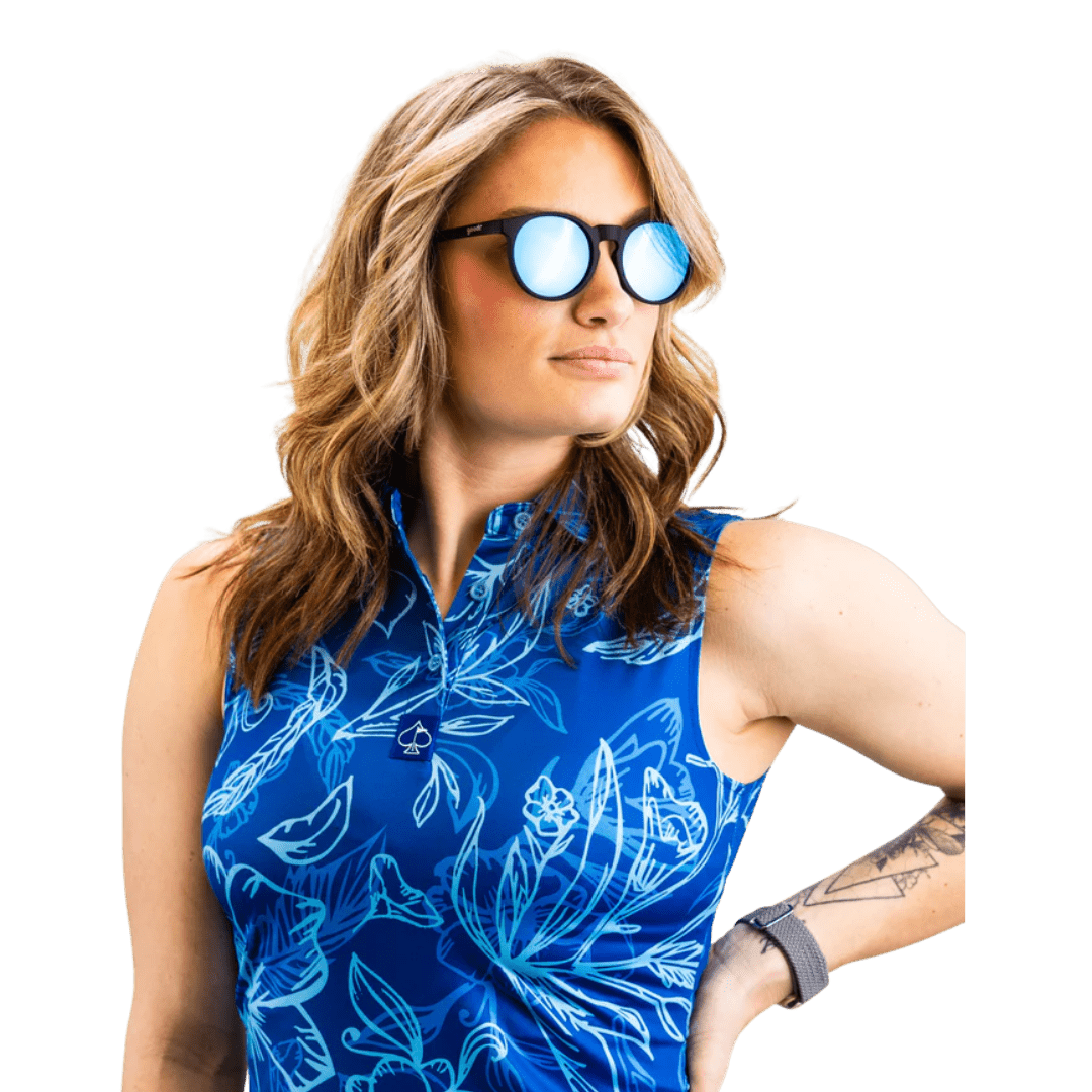 Women Polo ShirtFunky Babe Sleeveless Polo – Sapphire Bloom